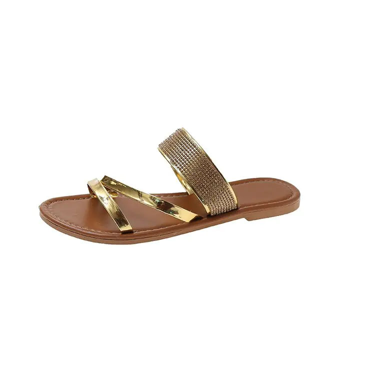 Women's Diamond Flat Sandals with Rhinestones