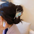 Dista 4-inch blue metal butterfly hair claw clip for women