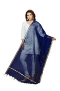 Navy Blue Chanderi dupatta with Banarsi piping detail for ethnic wear