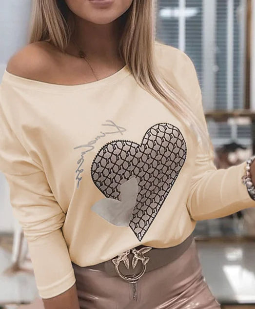 Women's Off-the-Shoulder Long Sleeve Heart Graphic Blouse - Image 16