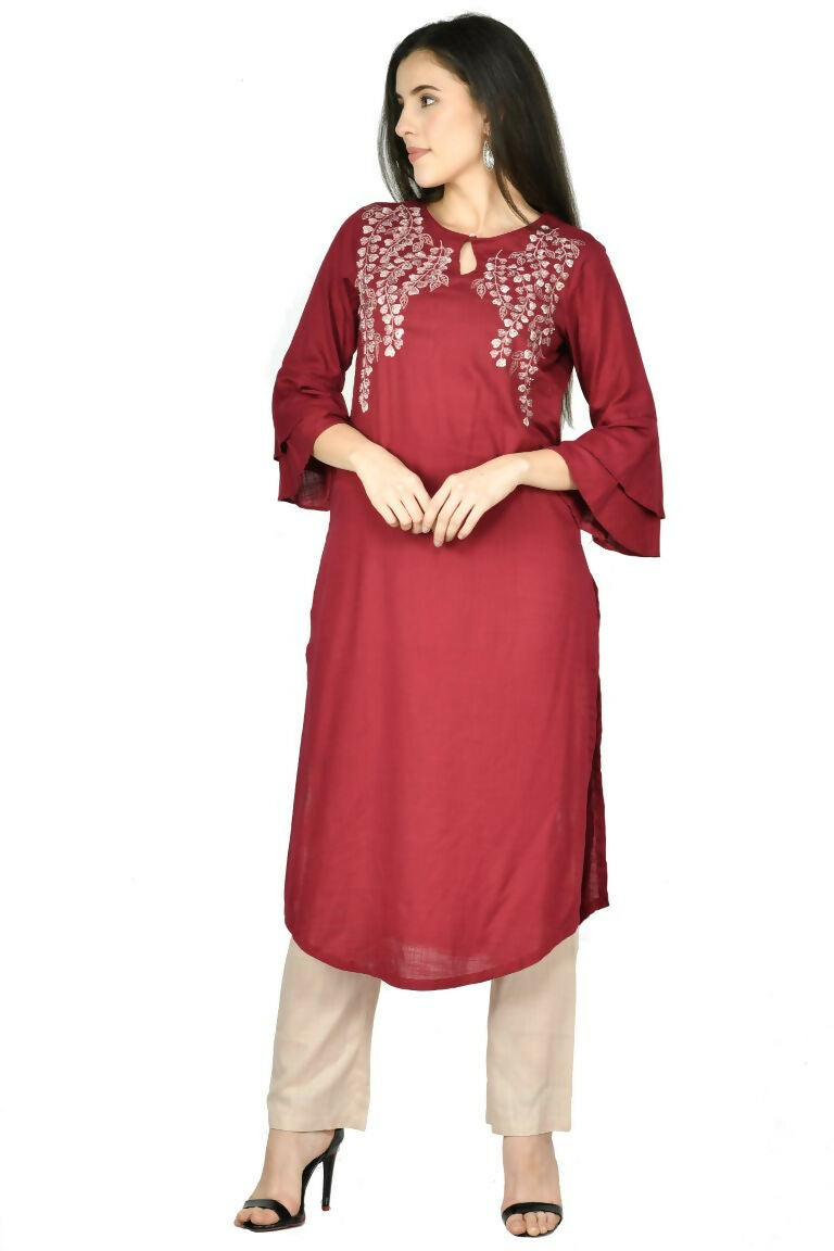 Wine Cotton Rayon Kurta Set – Comfortable 3-Piece Ethnic Wear
