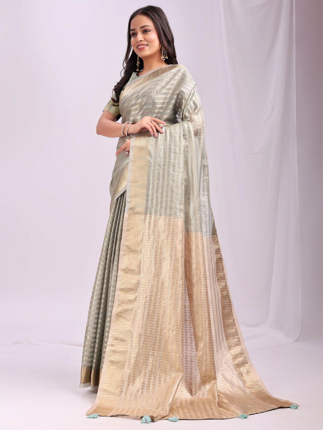 Grey Organza Saree with Matching Blouse
