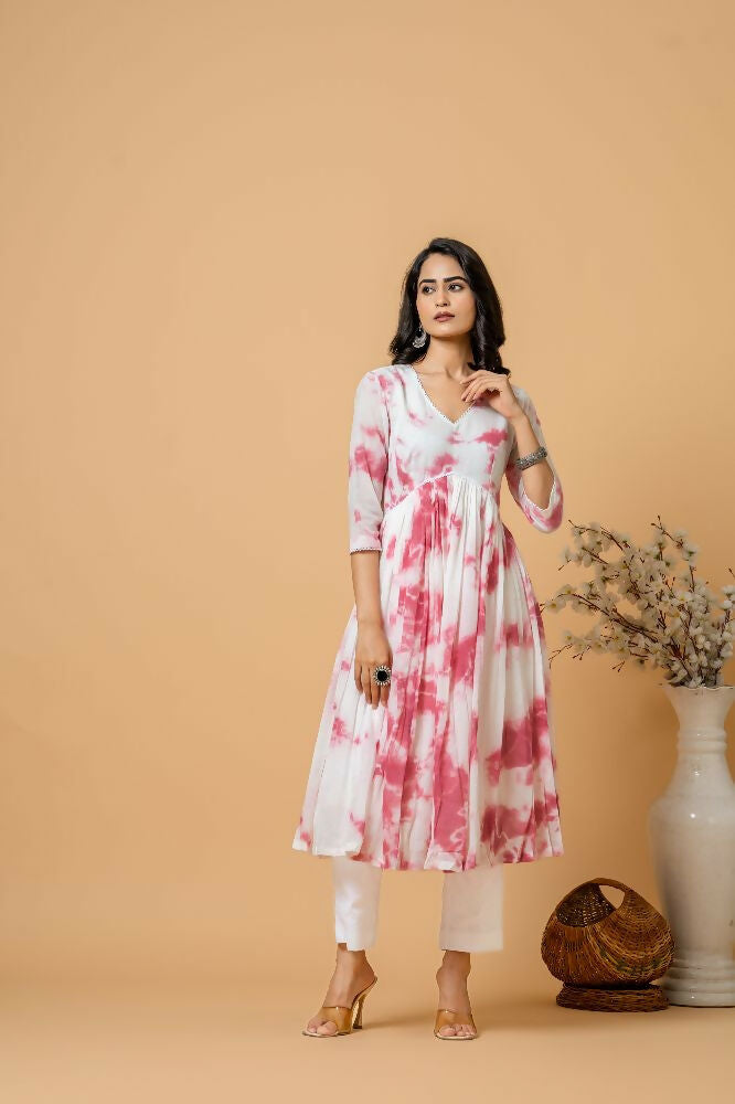 Magenta Tie & Dye Kurta Pant Set