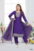 Purple muslin silk kurta set with cotton lining and matching dupatta