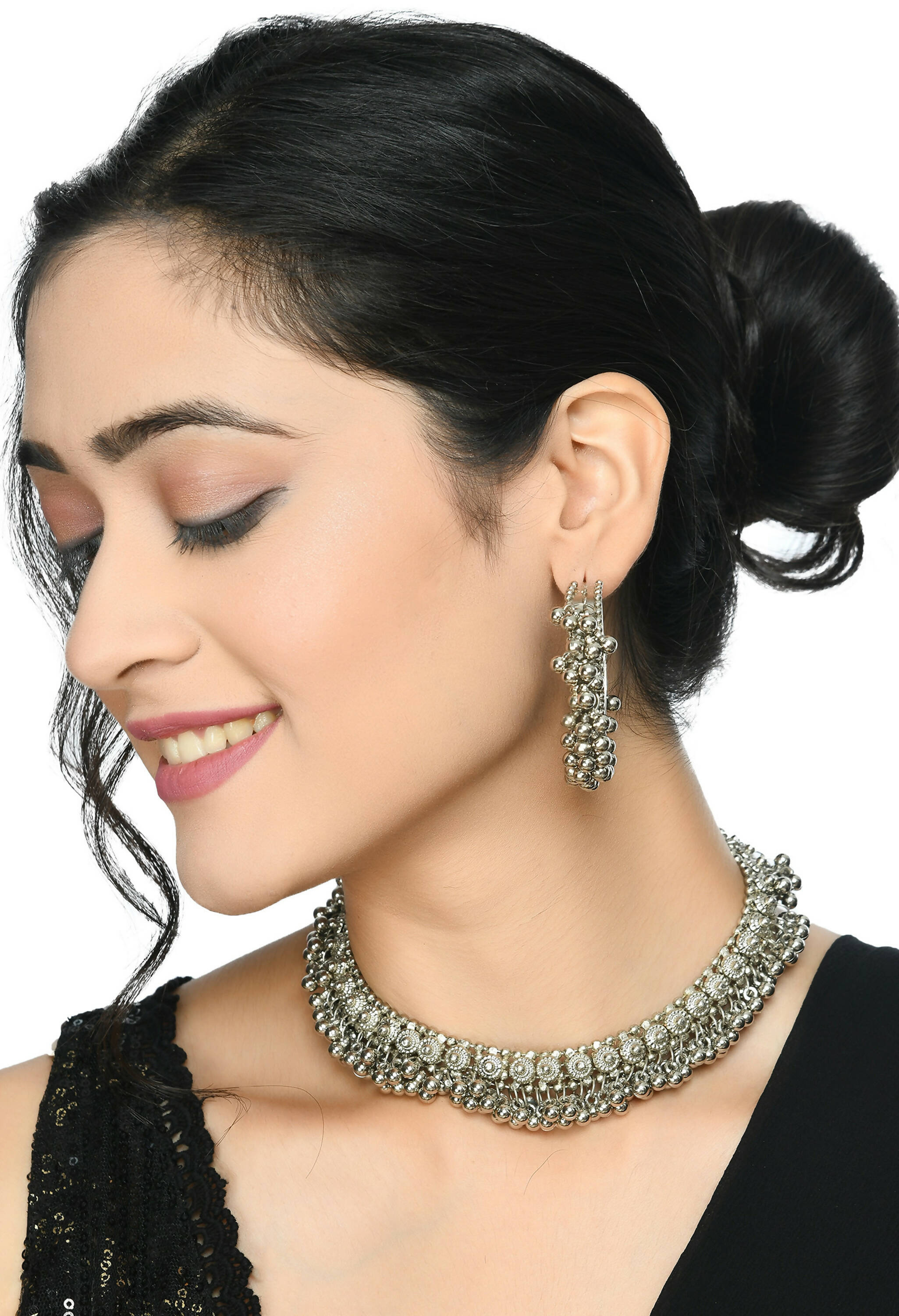 Silver-Plated Brass Ghungroo Work Choker Necklace for Women