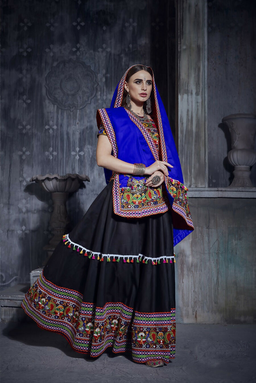 Black Art Silk Designer Lehenga Choli for Navratri Celebration