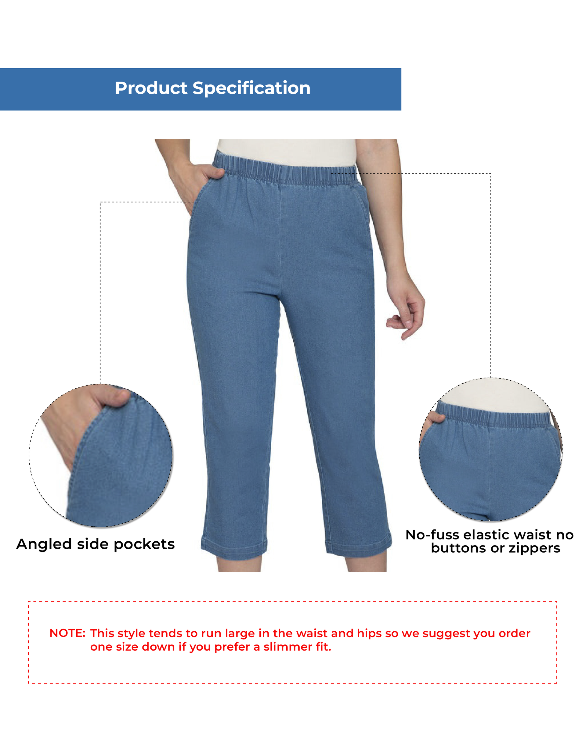 Women's Lightweight Stretch Denim Capri Pants, Mid-Rise Straight