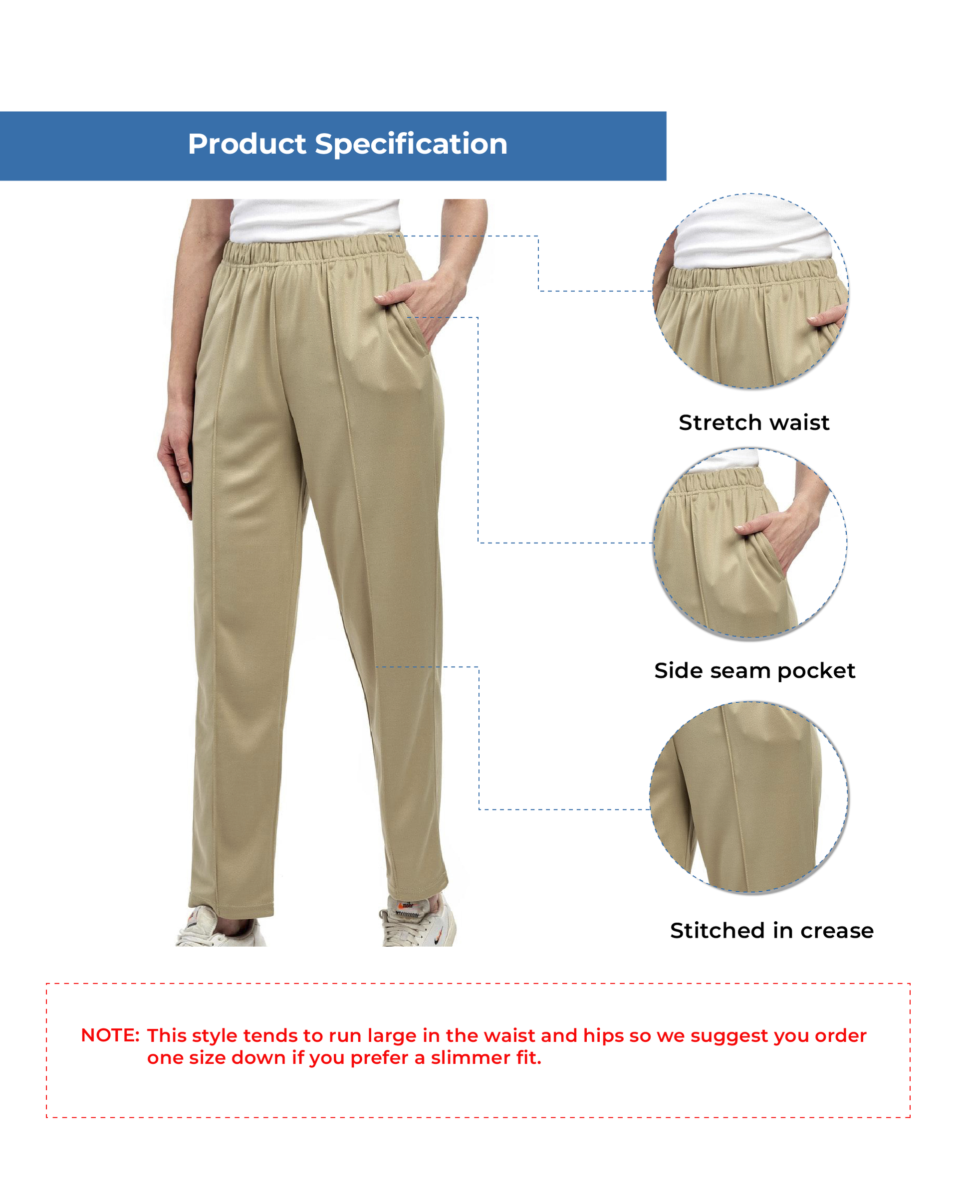 Women's Classic Pull-On Poly Knit Elastic Waist Dress Slacks