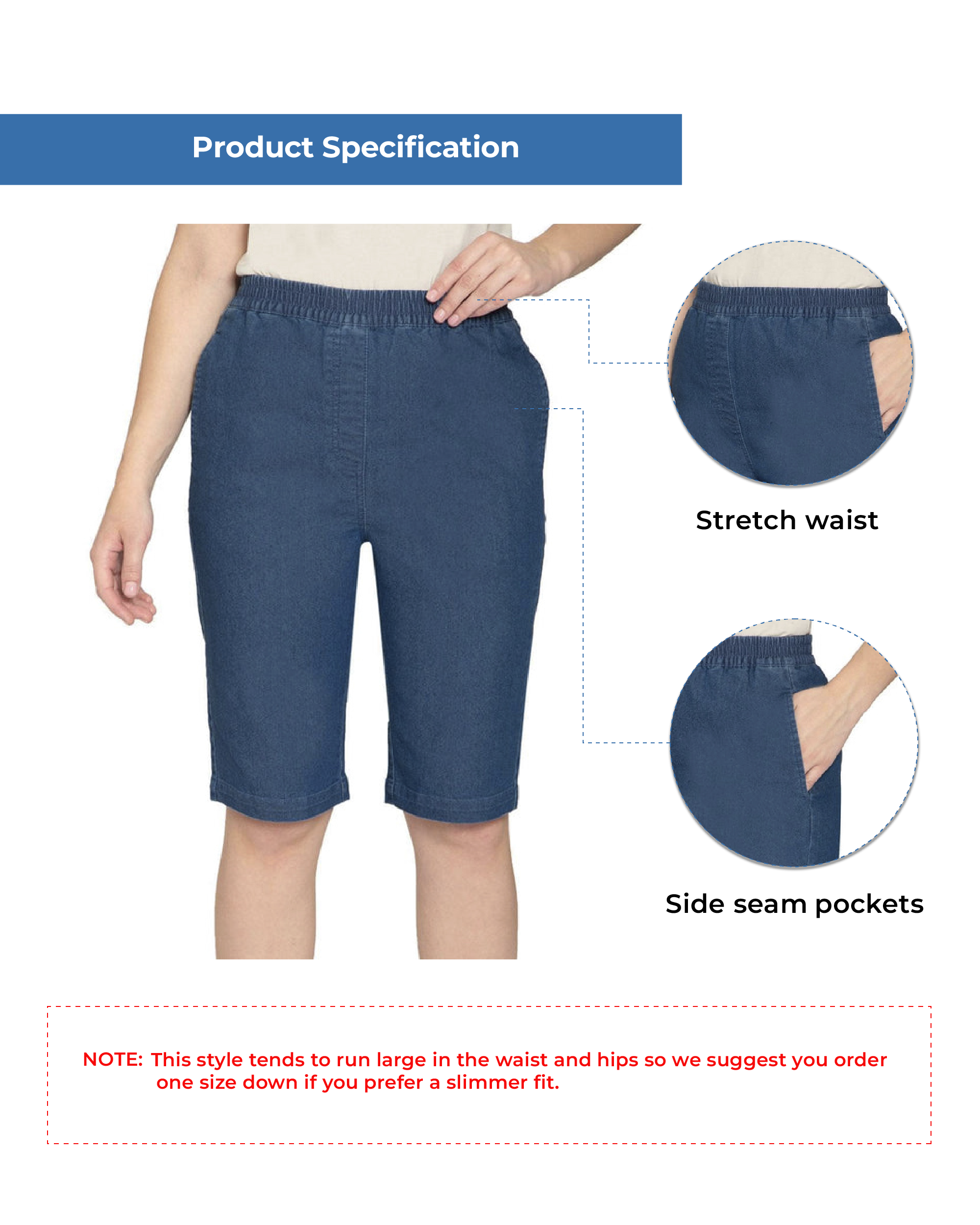 Women's Pull-On Bermuda Shorts in Denim and Twill - Stretch Fit
