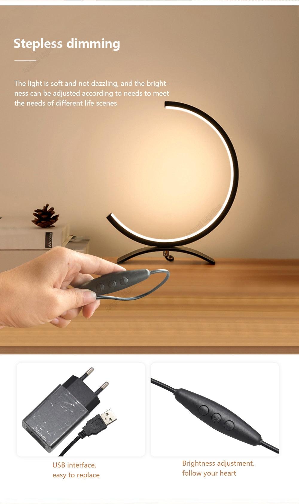 Contemporary C-Shape LED Table Lamp - Dimmable Night Light