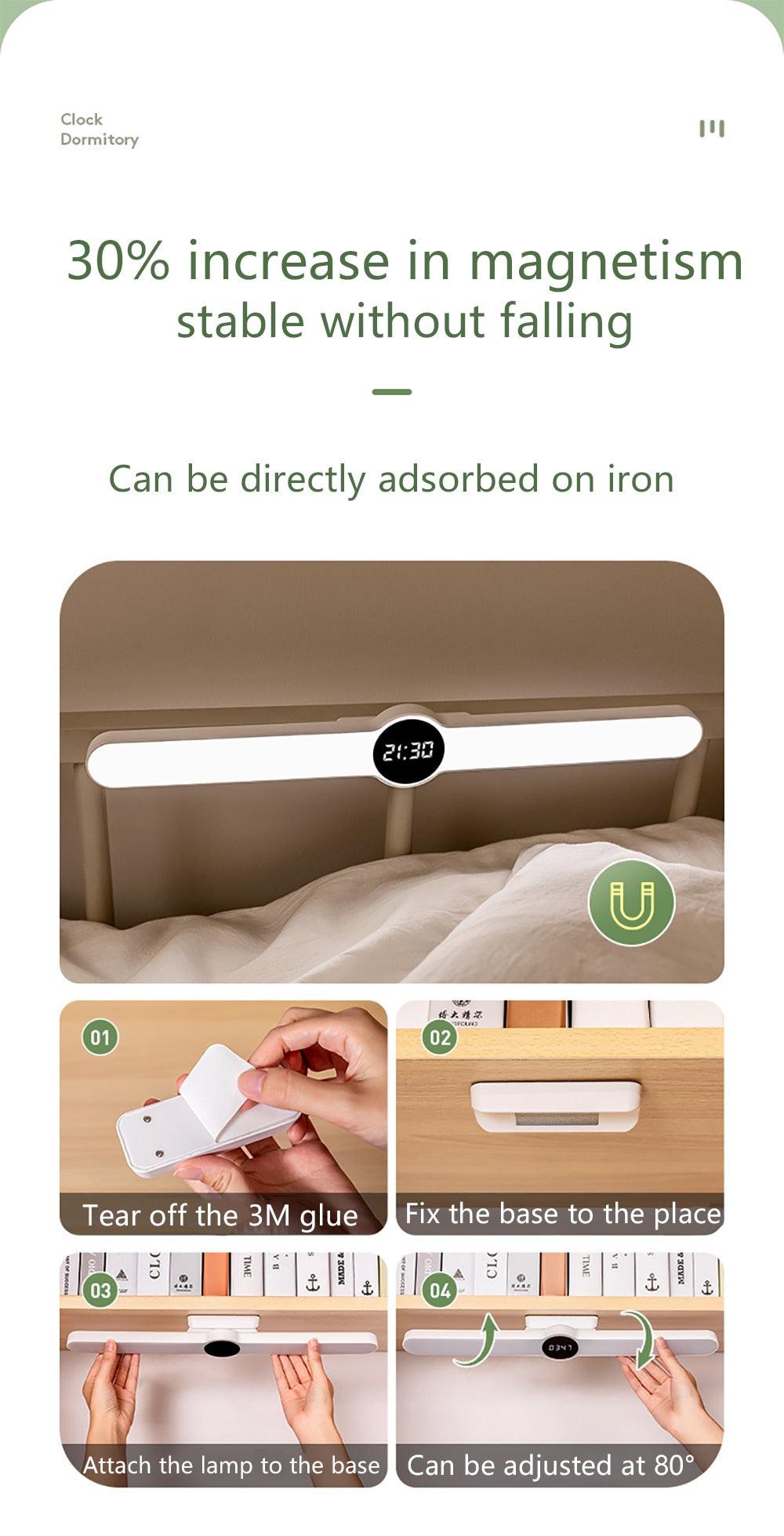 Magnetic LED Desk Lamp with Digital Clock & Delay Off
