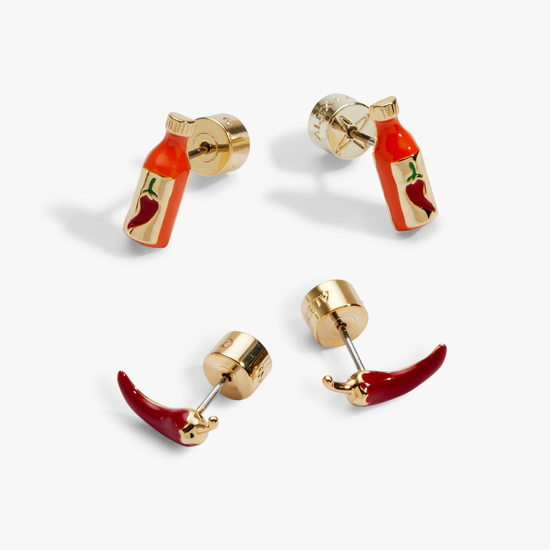 Hot Sauce and Pepper Stud Earring Set in Gold Plated Finish