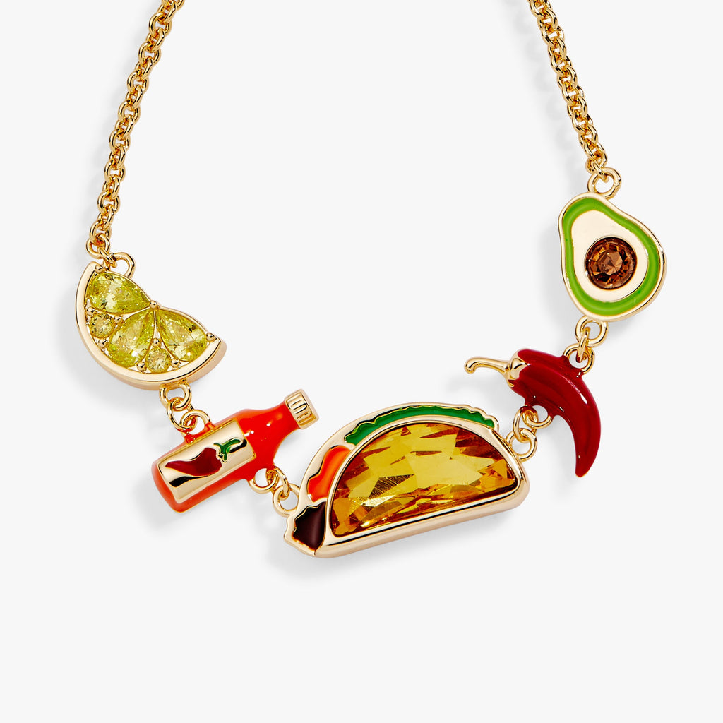 Taco Inline Charm Bracelet with Peridot and Topaz Crystals