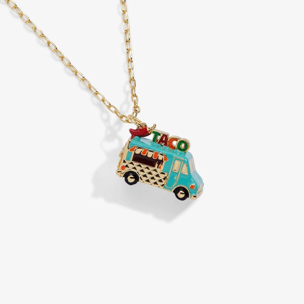 Gold-Plated Taco Truck Locket Necklace with Hot Sauce Charm