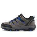 Unisex low-top hiking boots in olive green with a rugged multi-directional rubber outsole.