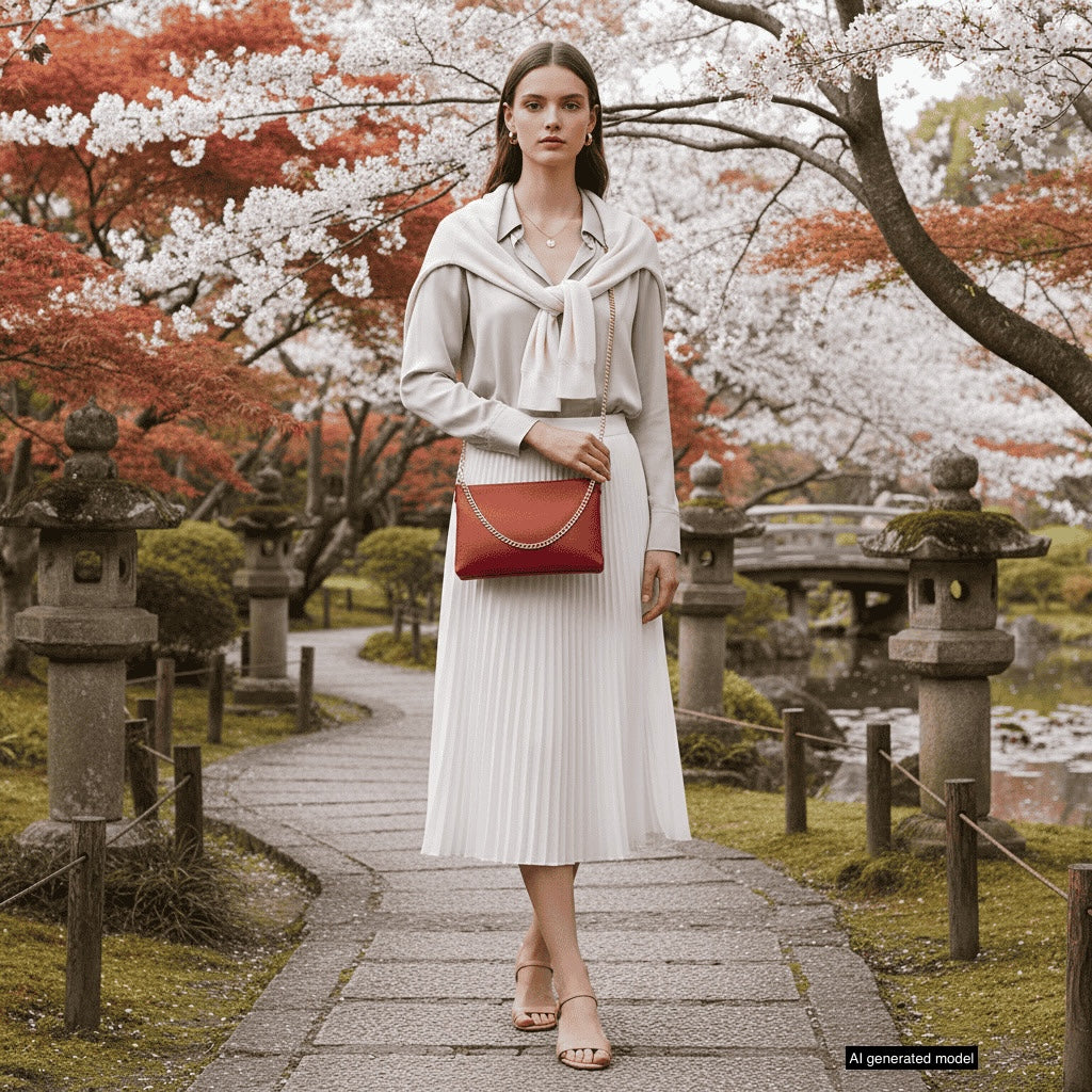 Italian Genuine Calf Leather Crossbody Bag with Gold Chain Strap
