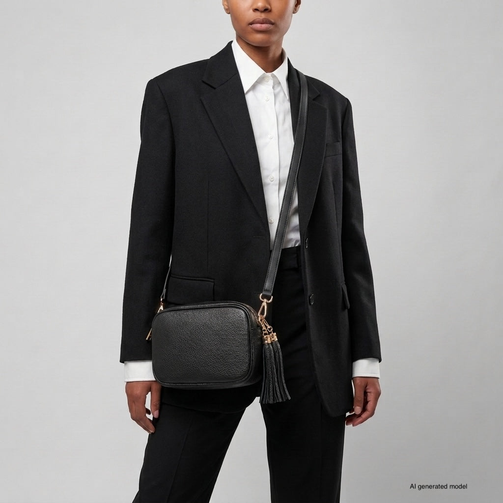 Italian Genuine Pebbled Calf Leather Crossbody Bag