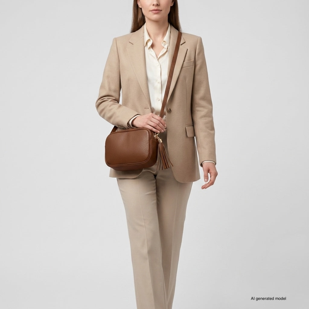 Italian Genuine Pebbled Calf Leather Crossbody Bag