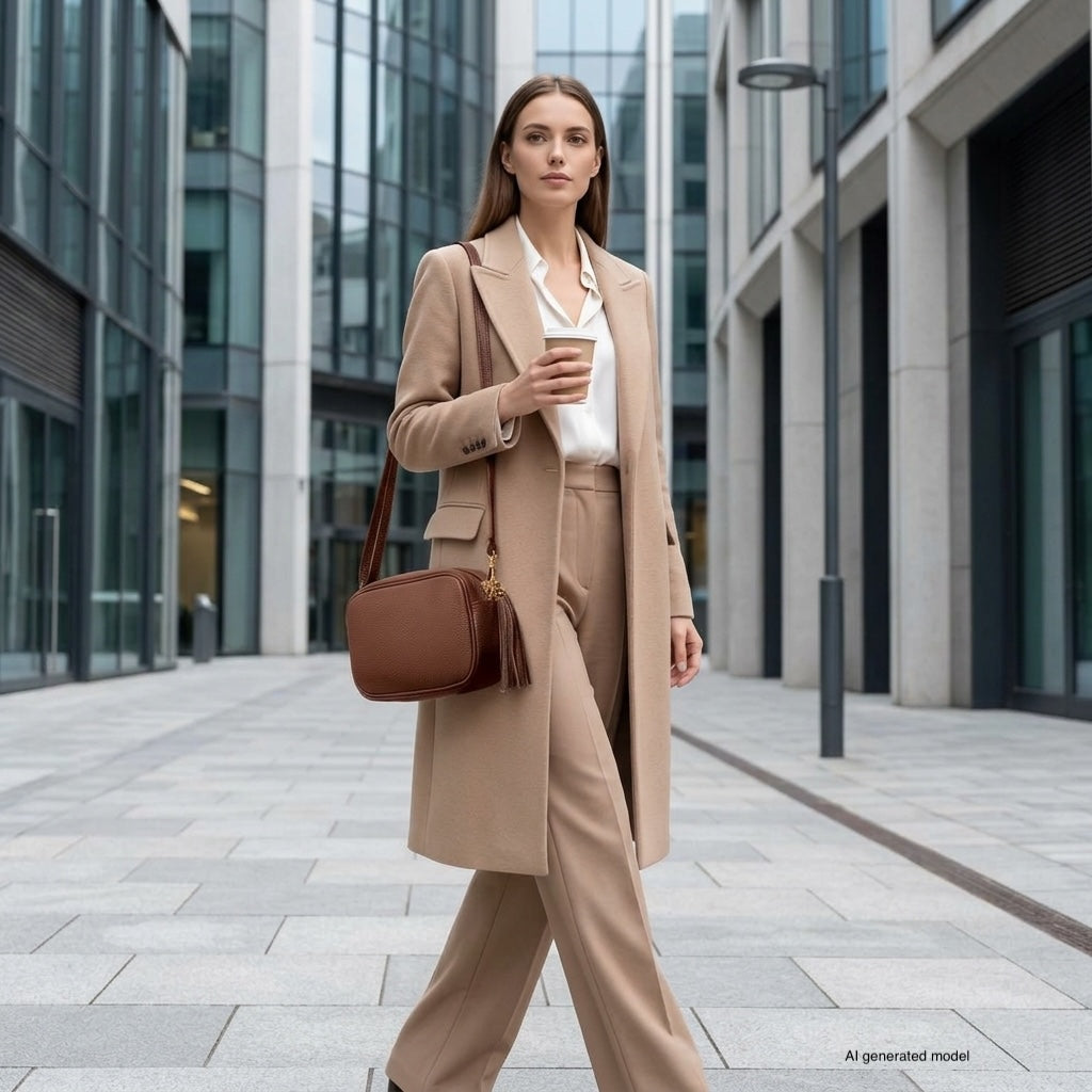 Italian Genuine Pebbled Calf Leather Crossbody Bag