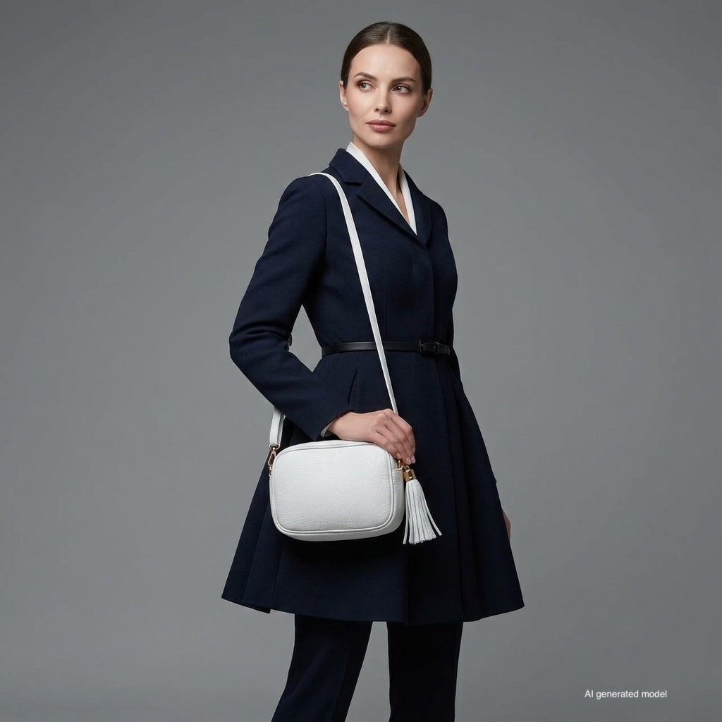 Italian Genuine Pebbled Calf Leather Crossbody Bag
