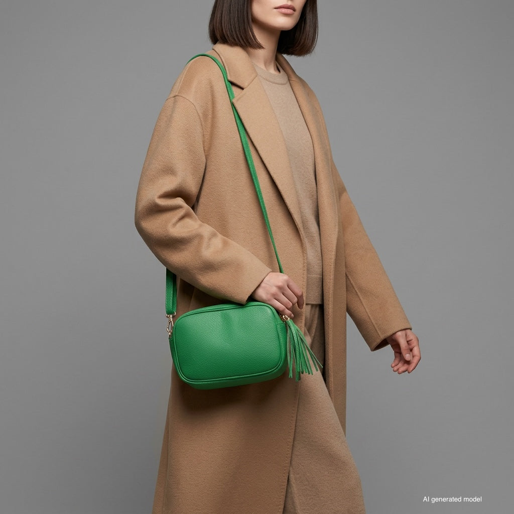 Italian Genuine Pebbled Calf Leather Crossbody Bag