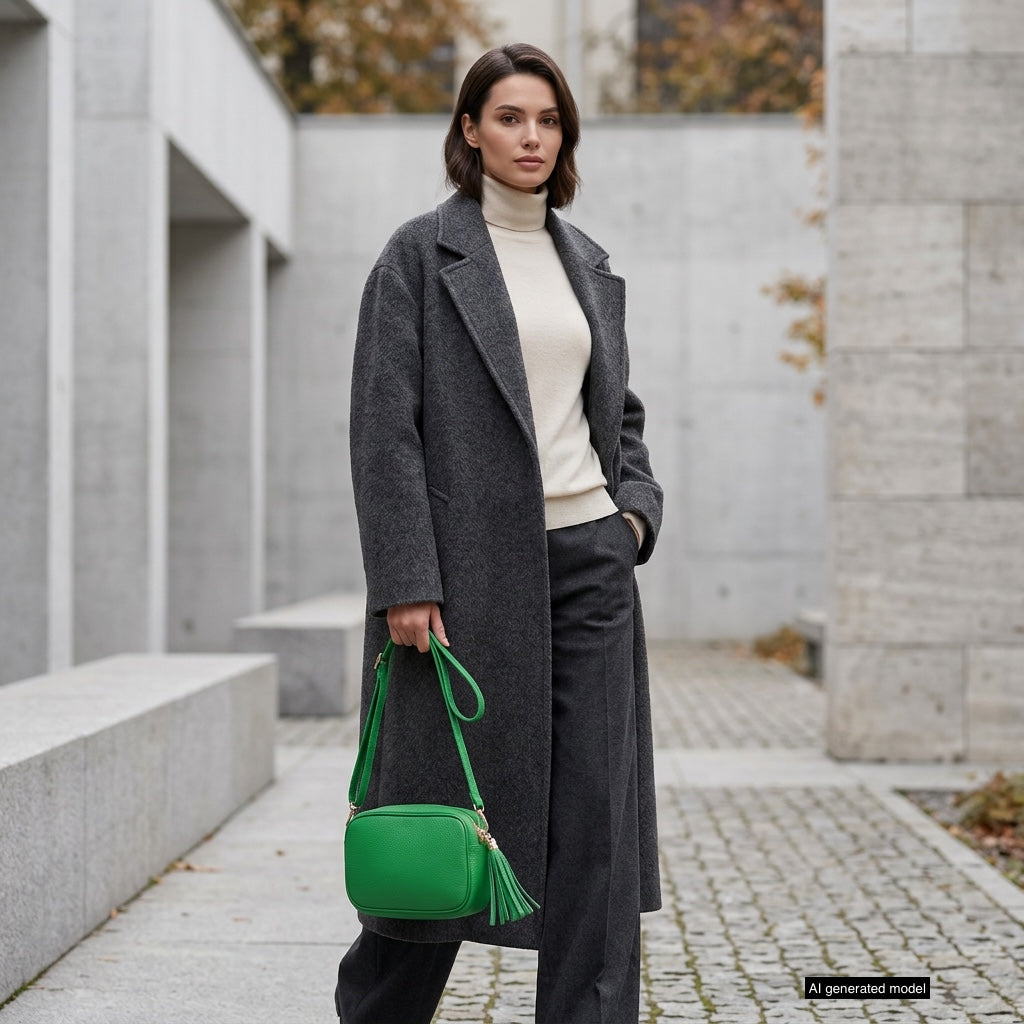 Italian Genuine Pebbled Calf Leather Crossbody Bag