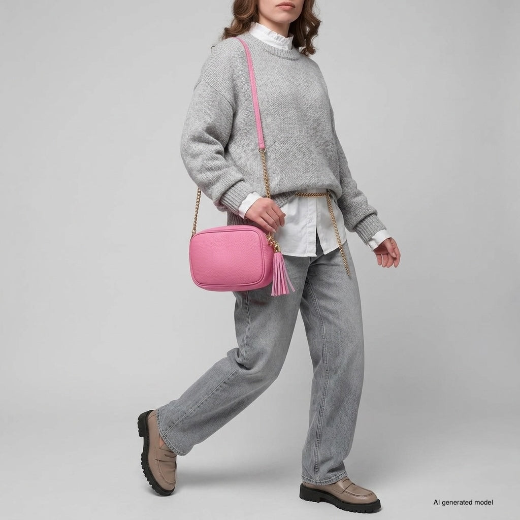 Italian Genuine Pebbled Calf Leather Crossbody Bag