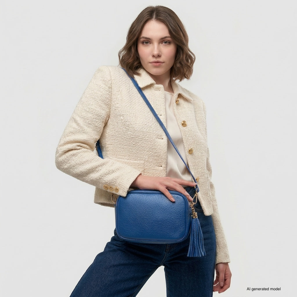 Italian Genuine Pebbled Calf Leather Crossbody Bag