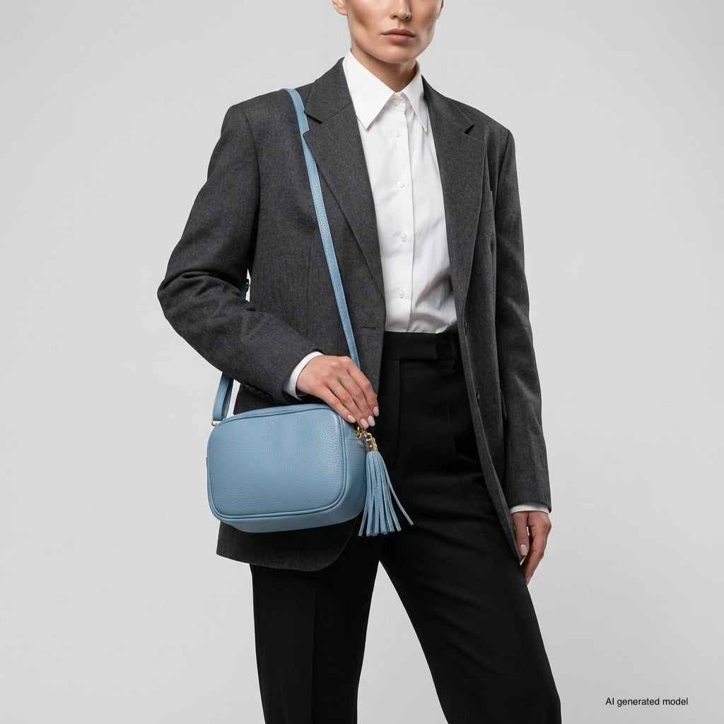 Italian Genuine Pebbled Calf Leather Crossbody Bag
