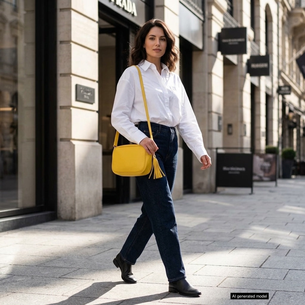 Italian Genuine Pebbled Calf Leather Crossbody Bag