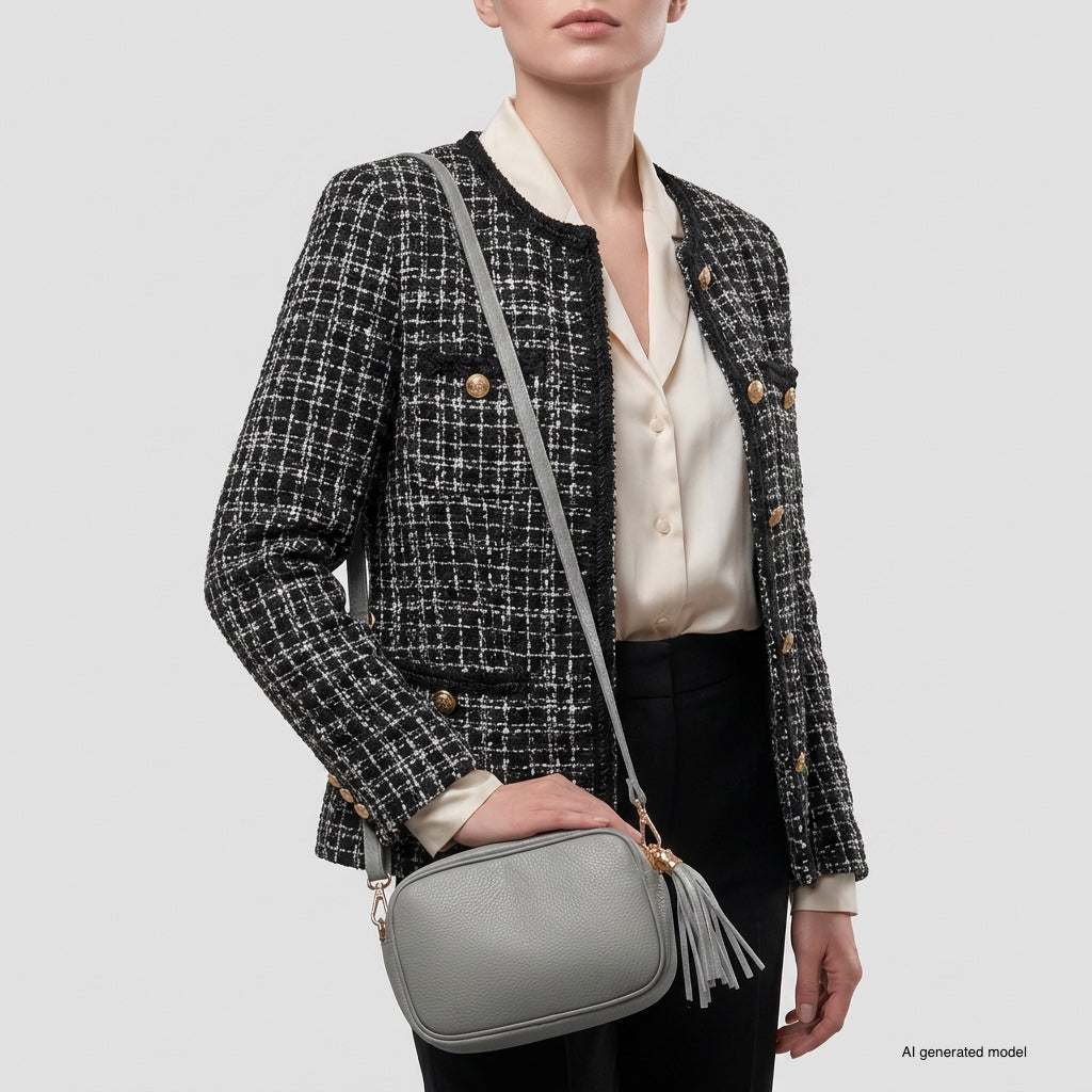 Italian Genuine Pebbled Calf Leather Crossbody Bag