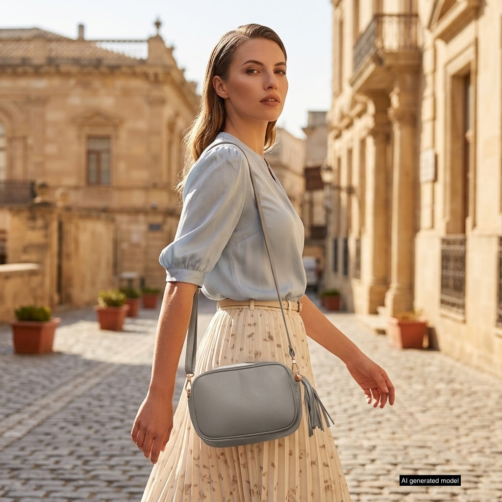 Italian Genuine Pebbled Calf Leather Crossbody Bag