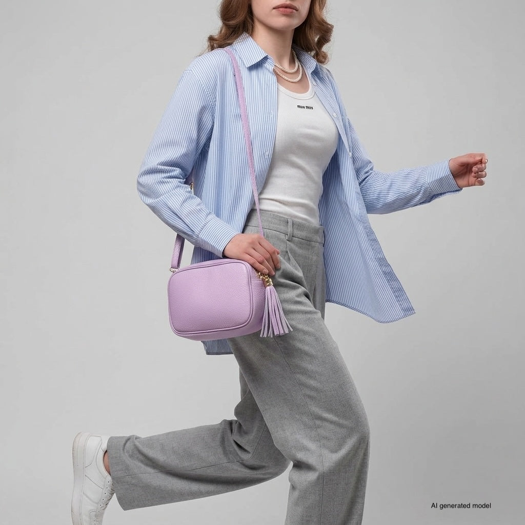 Italian Genuine Pebbled Calf Leather Crossbody Bag
