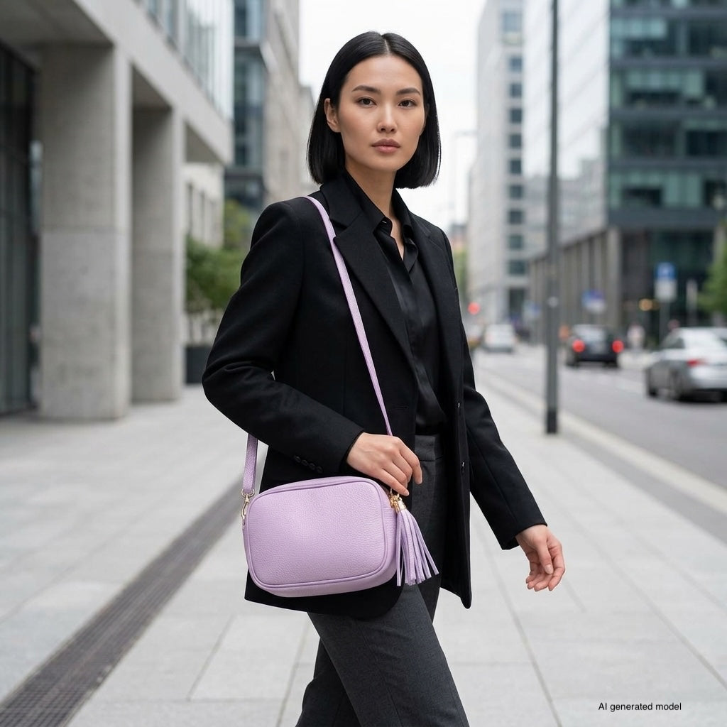 Italian Genuine Pebbled Calf Leather Crossbody Bag