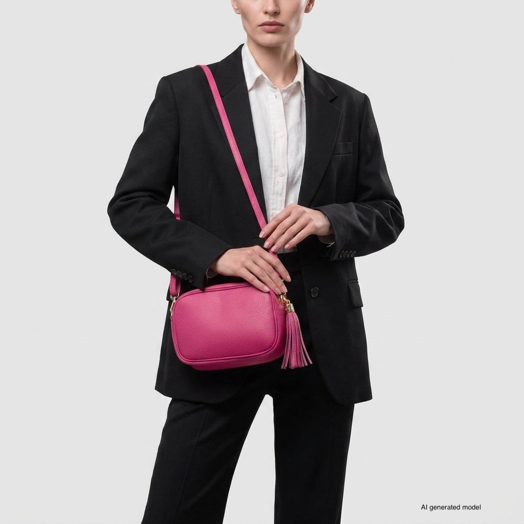 Italian Genuine Pebbled Calf Leather Crossbody Bag