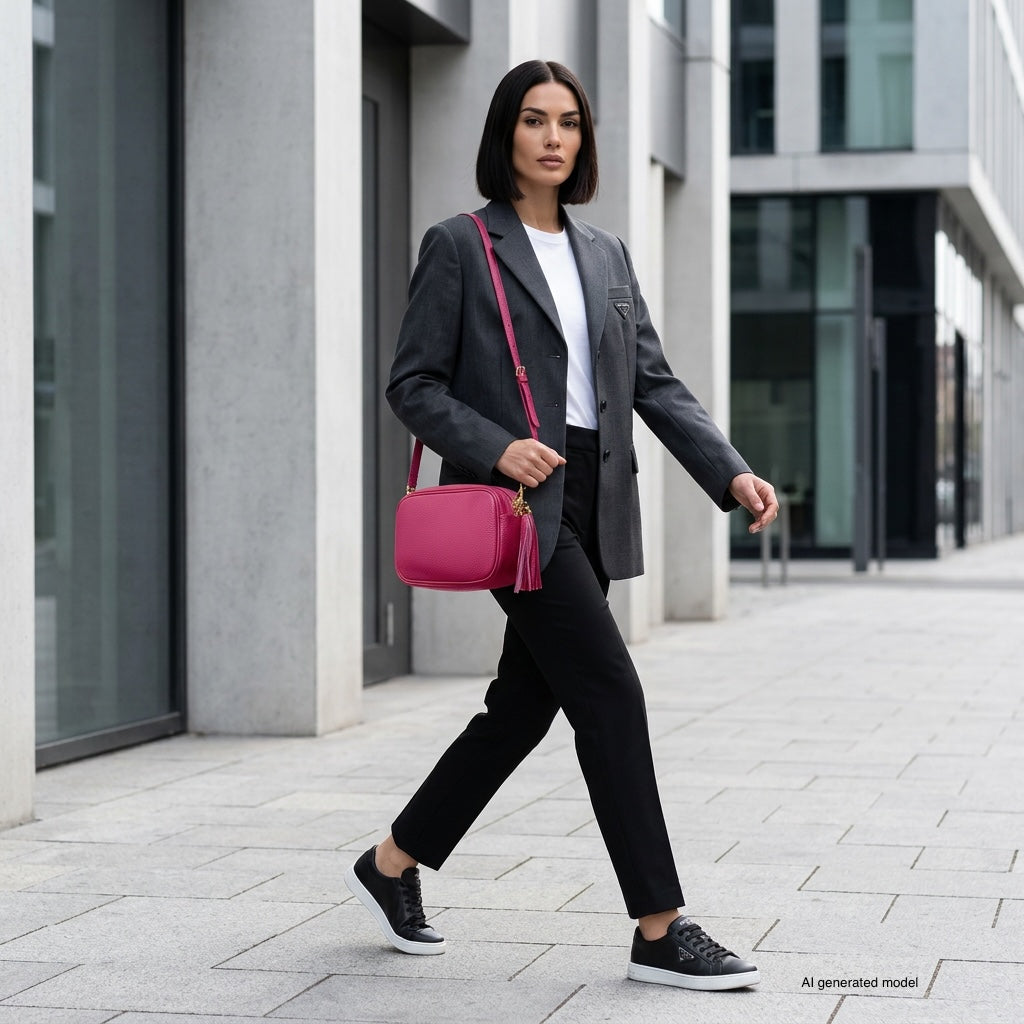 Italian Genuine Pebbled Calf Leather Crossbody Bag