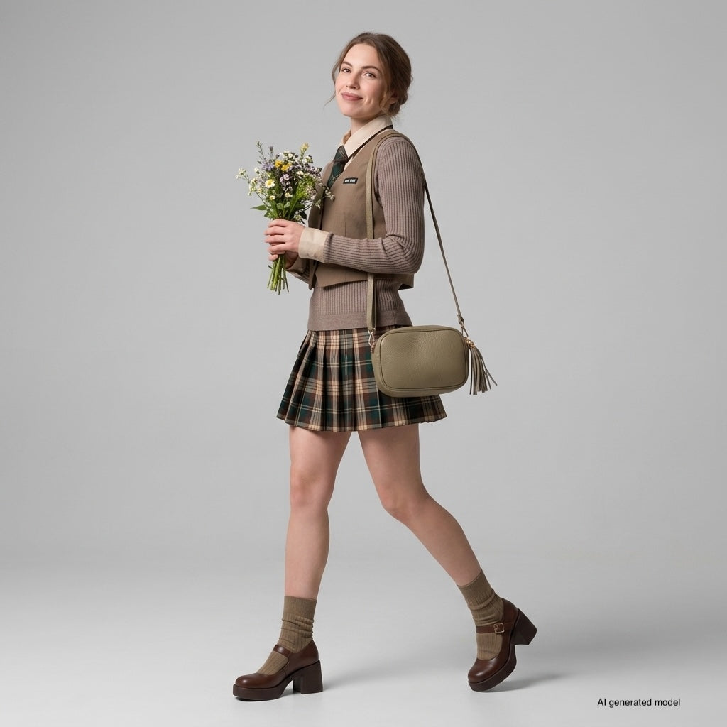 Italian Genuine Pebbled Calf Leather Crossbody Bag