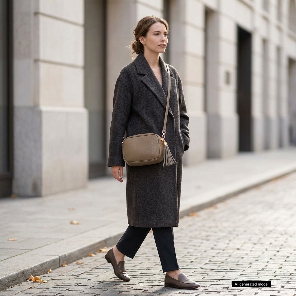 Italian Genuine Pebbled Calf Leather Crossbody Bag