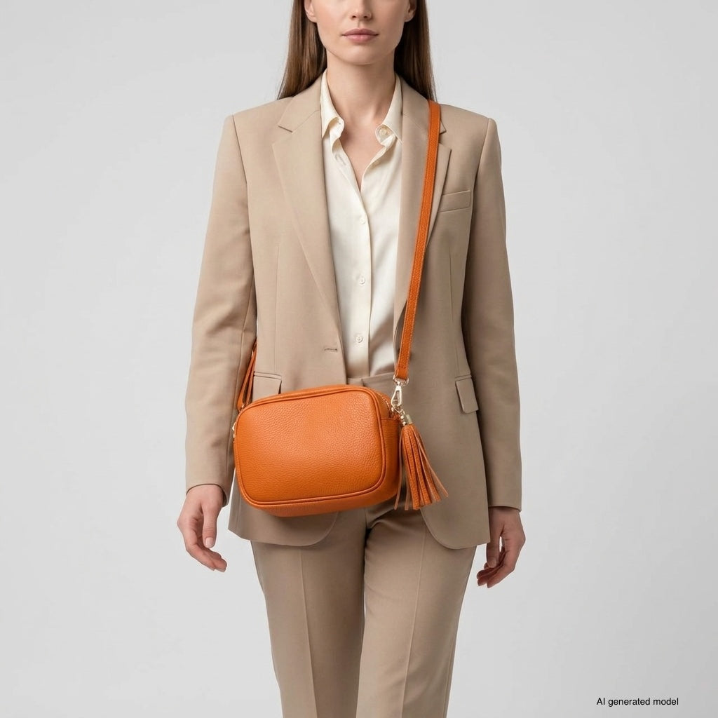 Italian Genuine Pebbled Calf Leather Crossbody Bag
