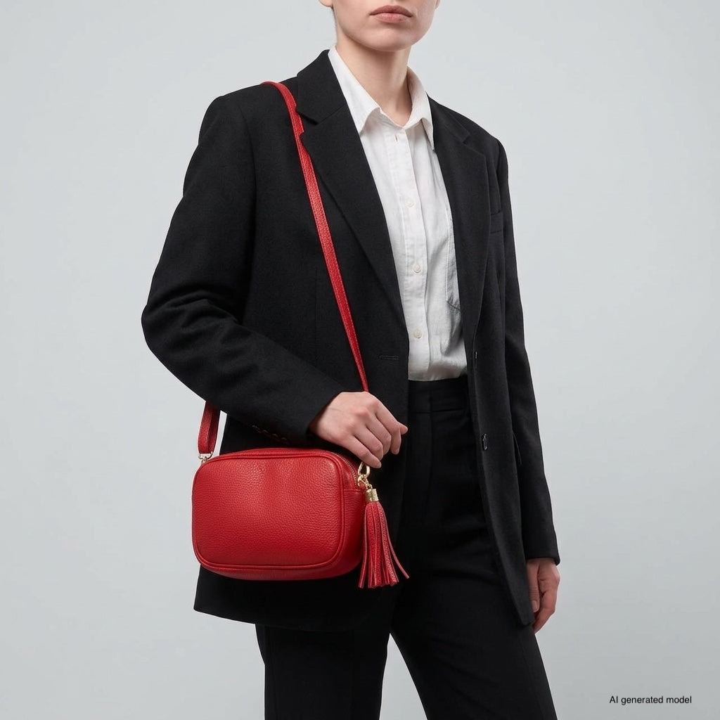 Italian Genuine Pebbled Calf Leather Crossbody Bag
