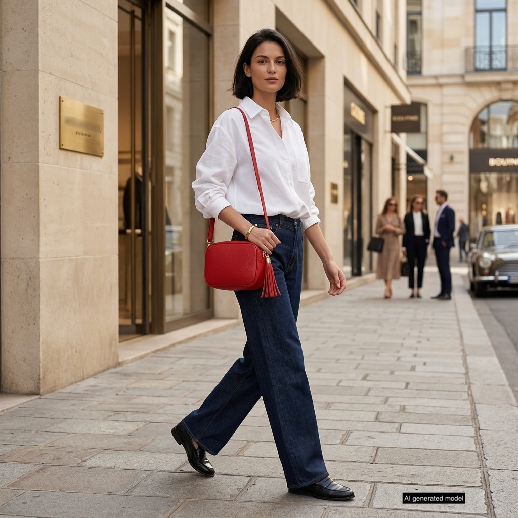 Italian Genuine Pebbled Calf Leather Crossbody Bag