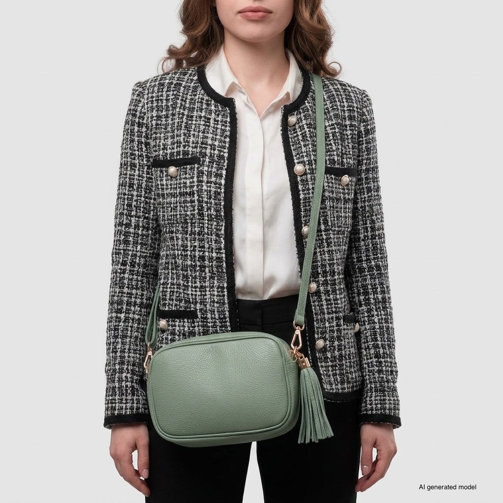 Italian Genuine Pebbled Calf Leather Crossbody Bag