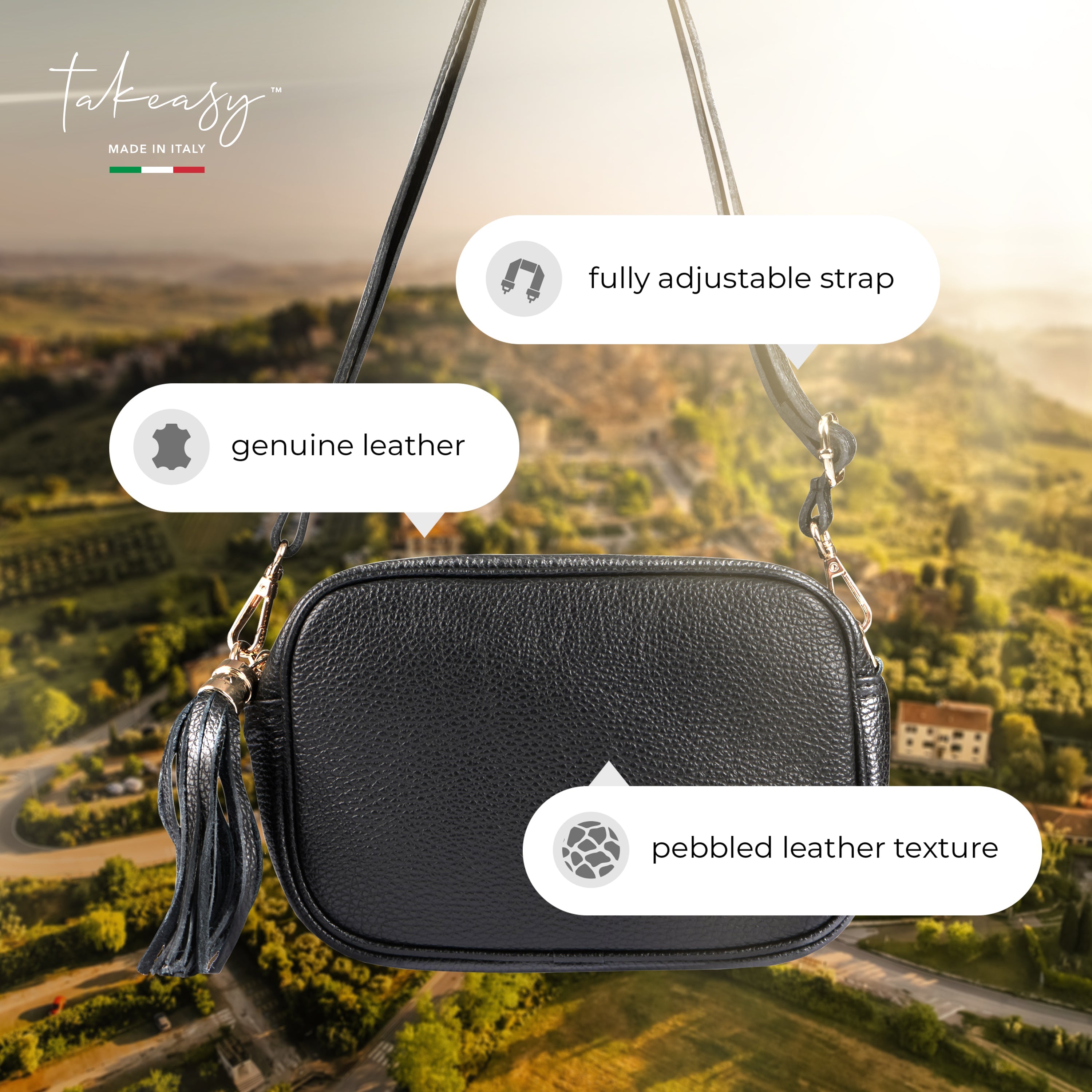 Italian Genuine Pebbled Calf Leather Crossbody Bag
