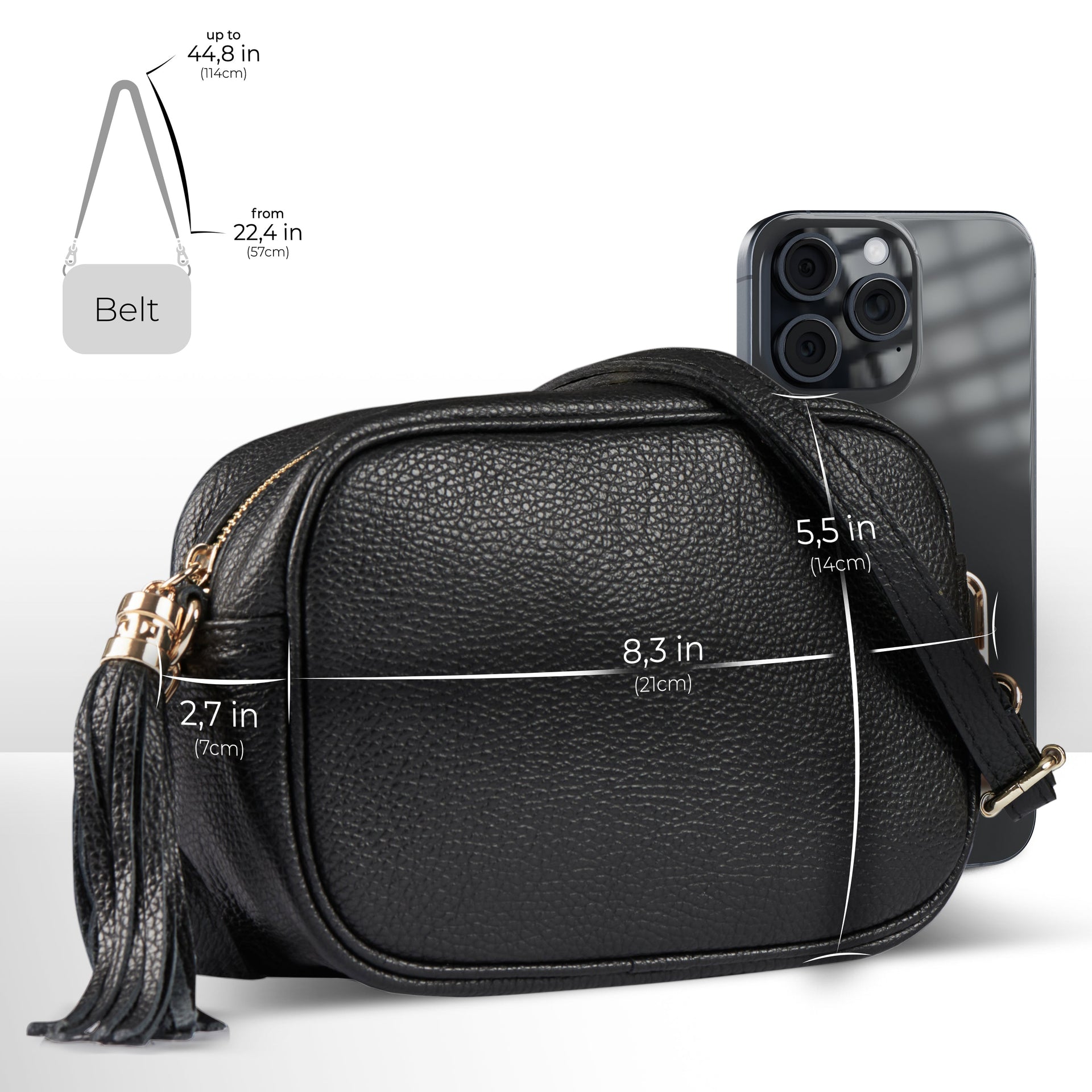 Italian Genuine Pebbled Calf Leather Crossbody Bag