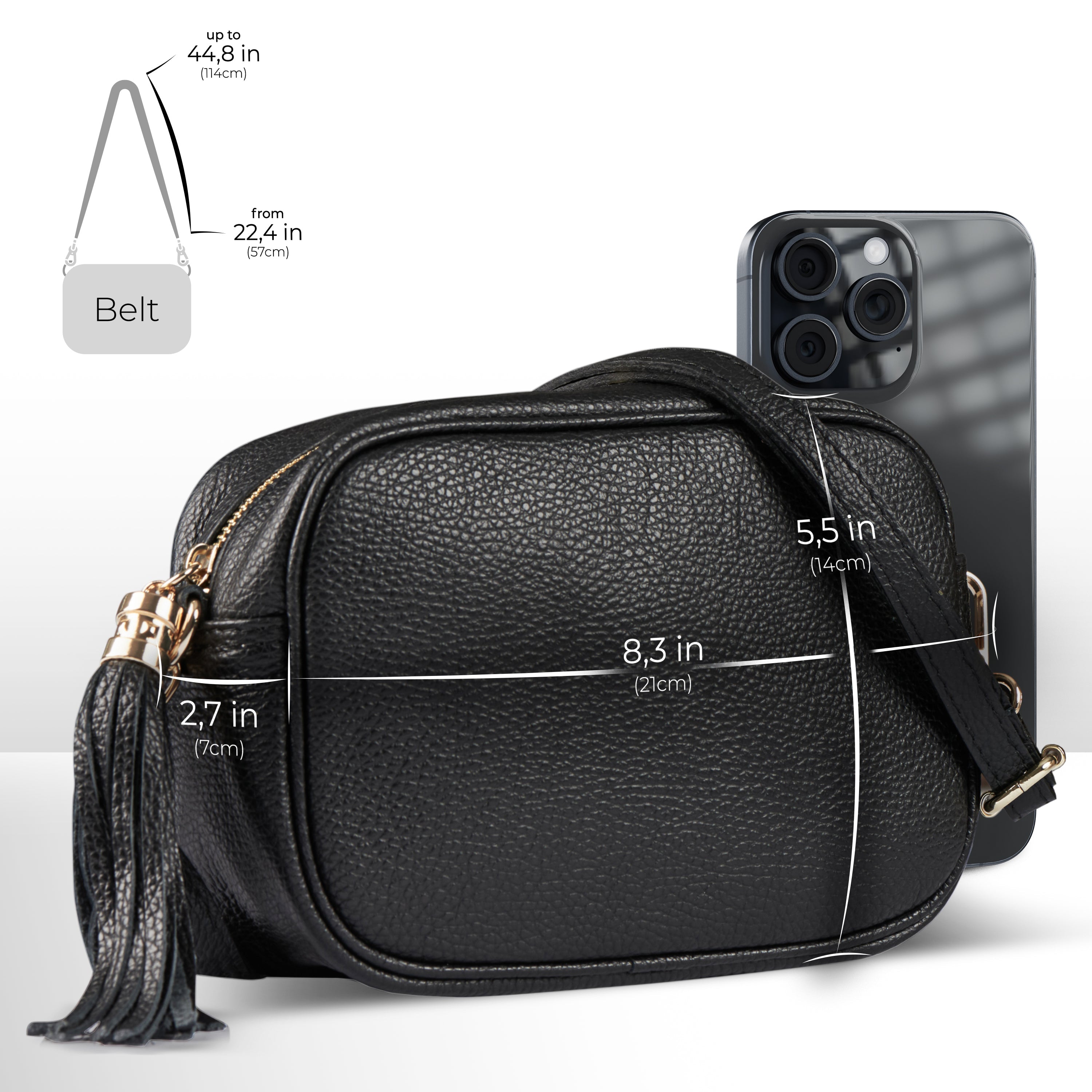 Italian Genuine Pebbled Calf Leather Crossbody Bag