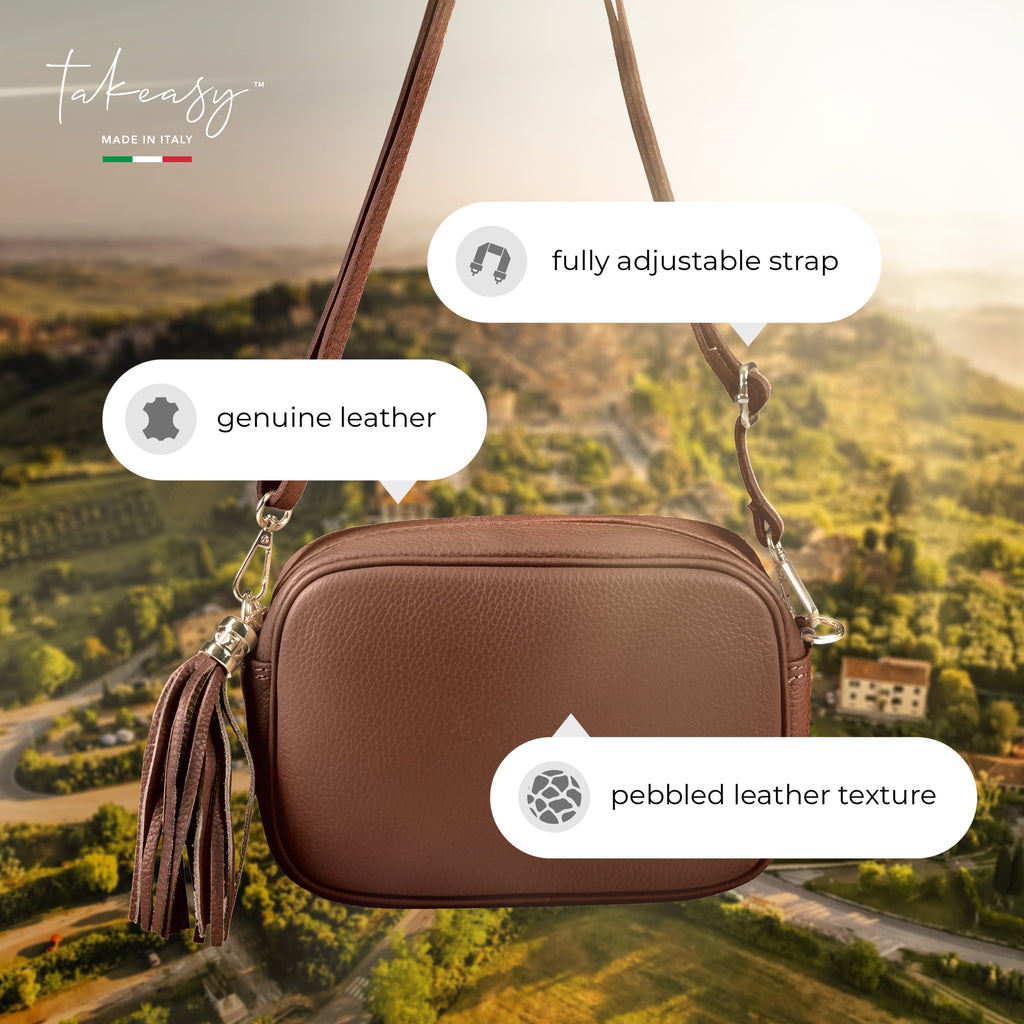 Italian Genuine Pebbled Calf Leather Crossbody Bag