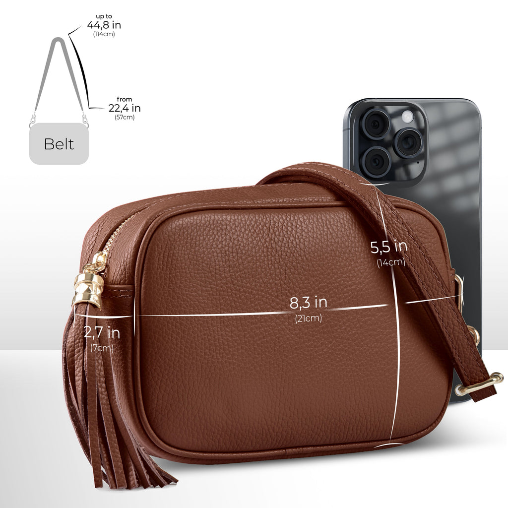 Italian Genuine Pebbled Calf Leather Crossbody Bag