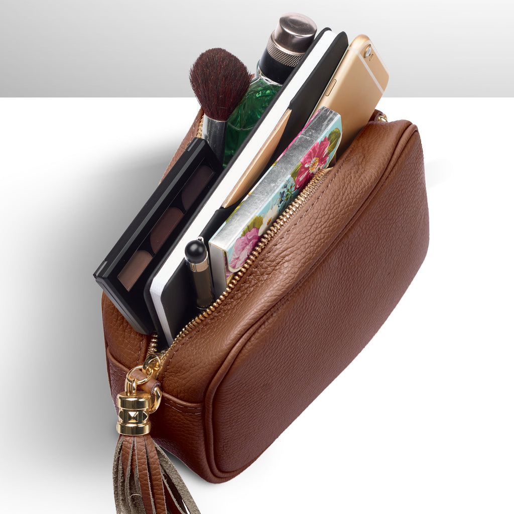Italian Genuine Pebbled Calf Leather Crossbody Bag