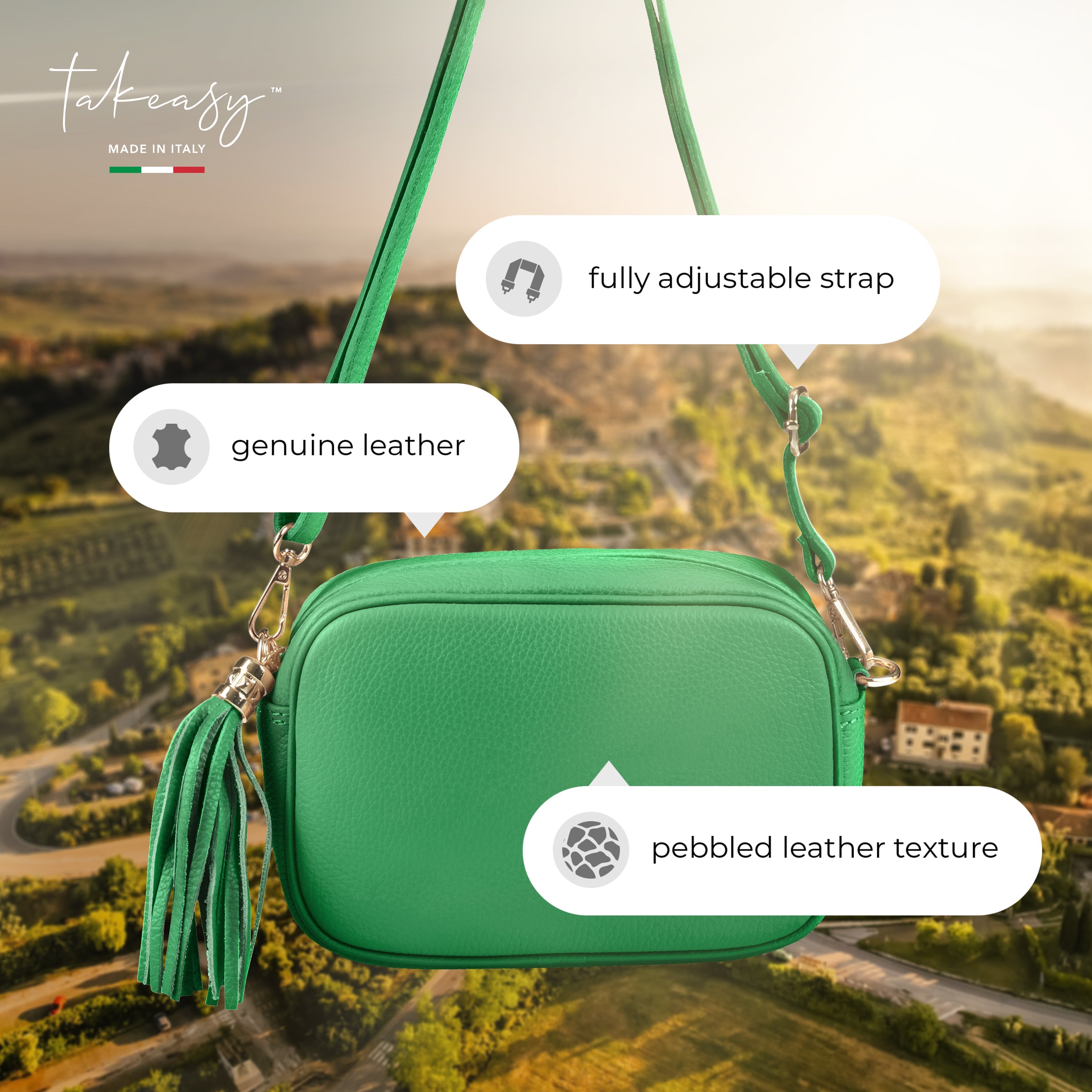 Italian Genuine Pebbled Calf Leather Crossbody Bag