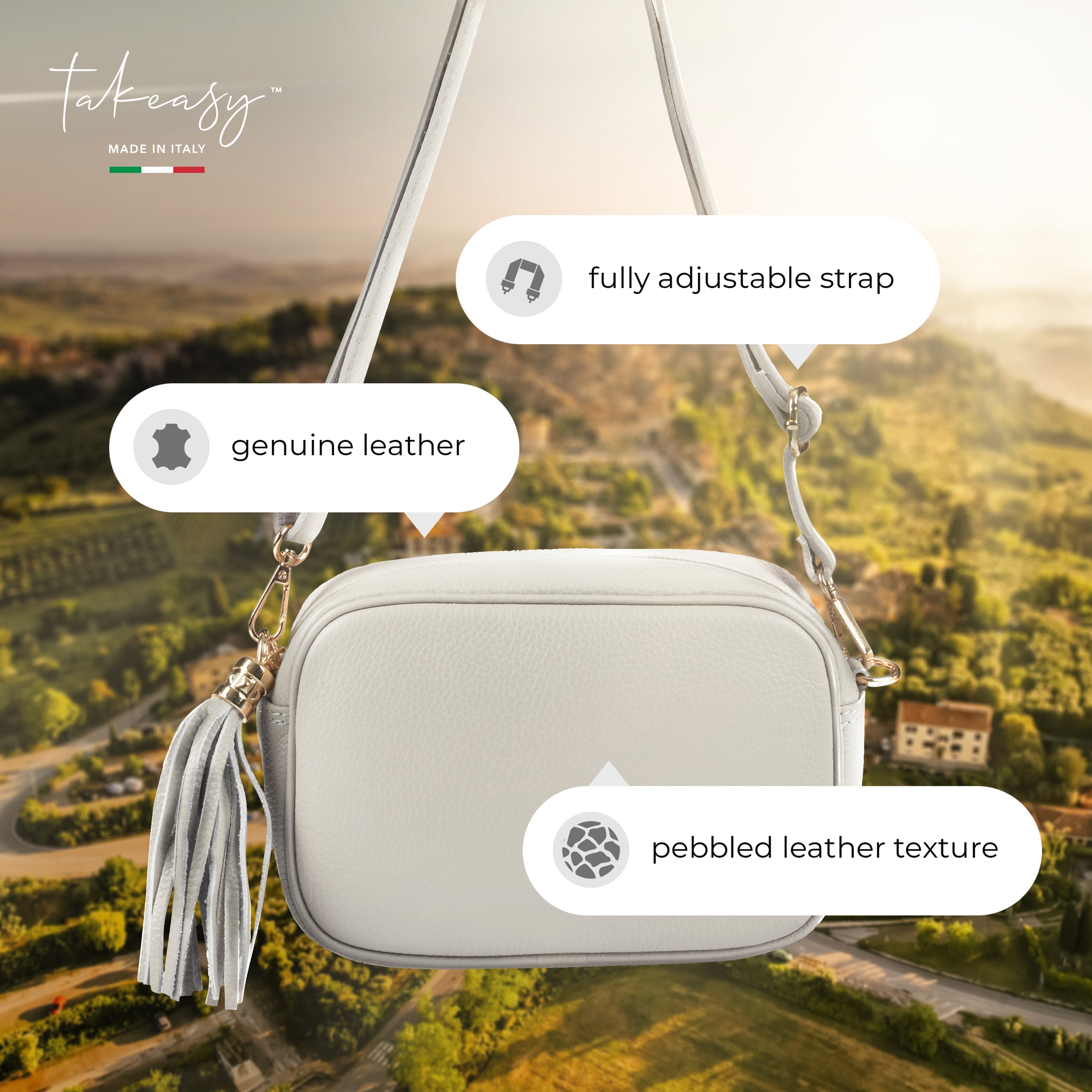 Italian Genuine Pebbled Calf Leather Crossbody Bag